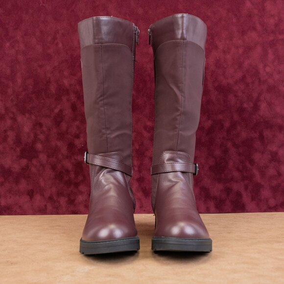 Easy Street Women Erica Burgundy Wide Calf Faux Leather Riding Knee Boots sz 10 - Picture 4 of 10